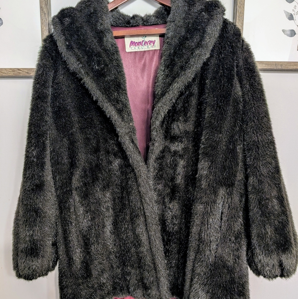 80s Vintage Faux Fur coat jacket Made in USA Monterey fashion's RARE